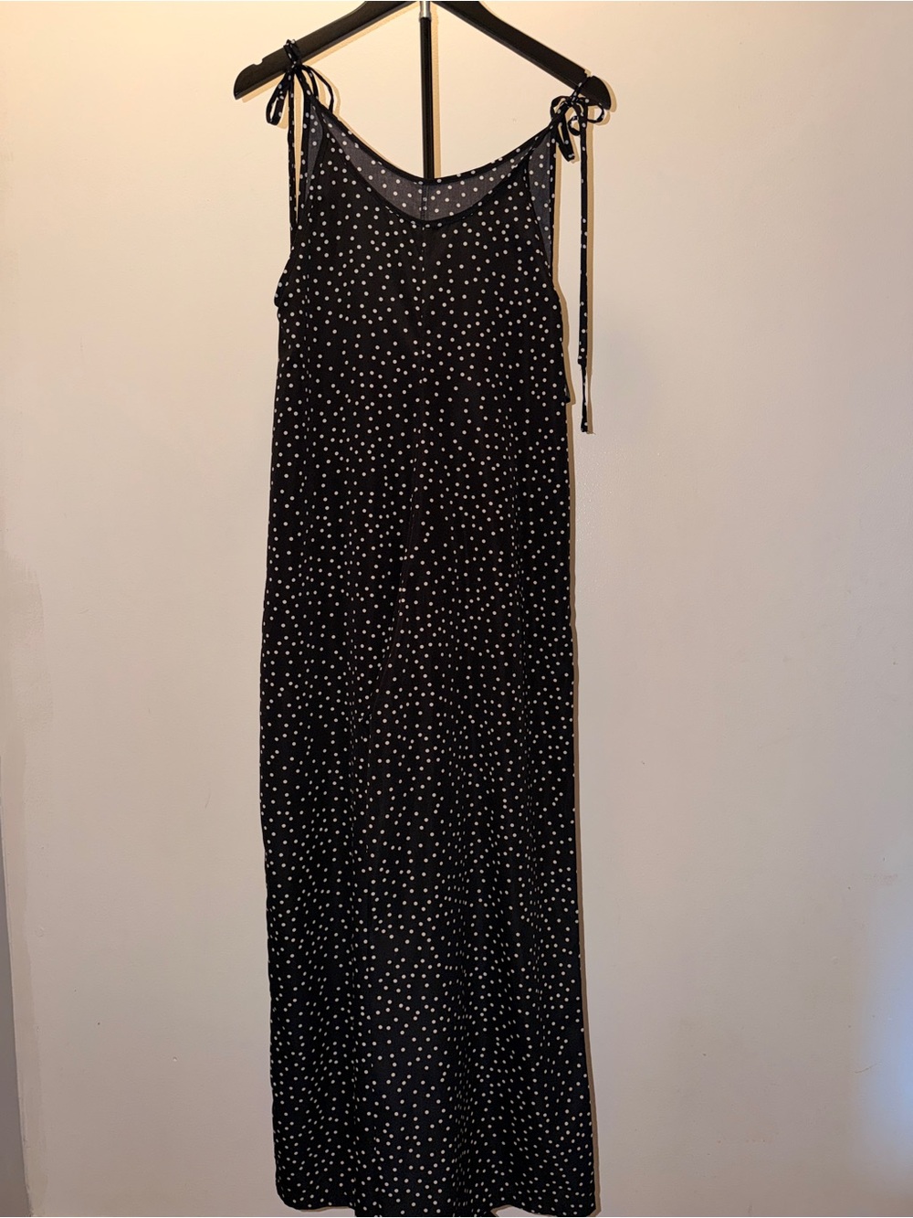 Black & White Polka Dot Wide Leg Romper | Tie Shoulder Jumpsuit